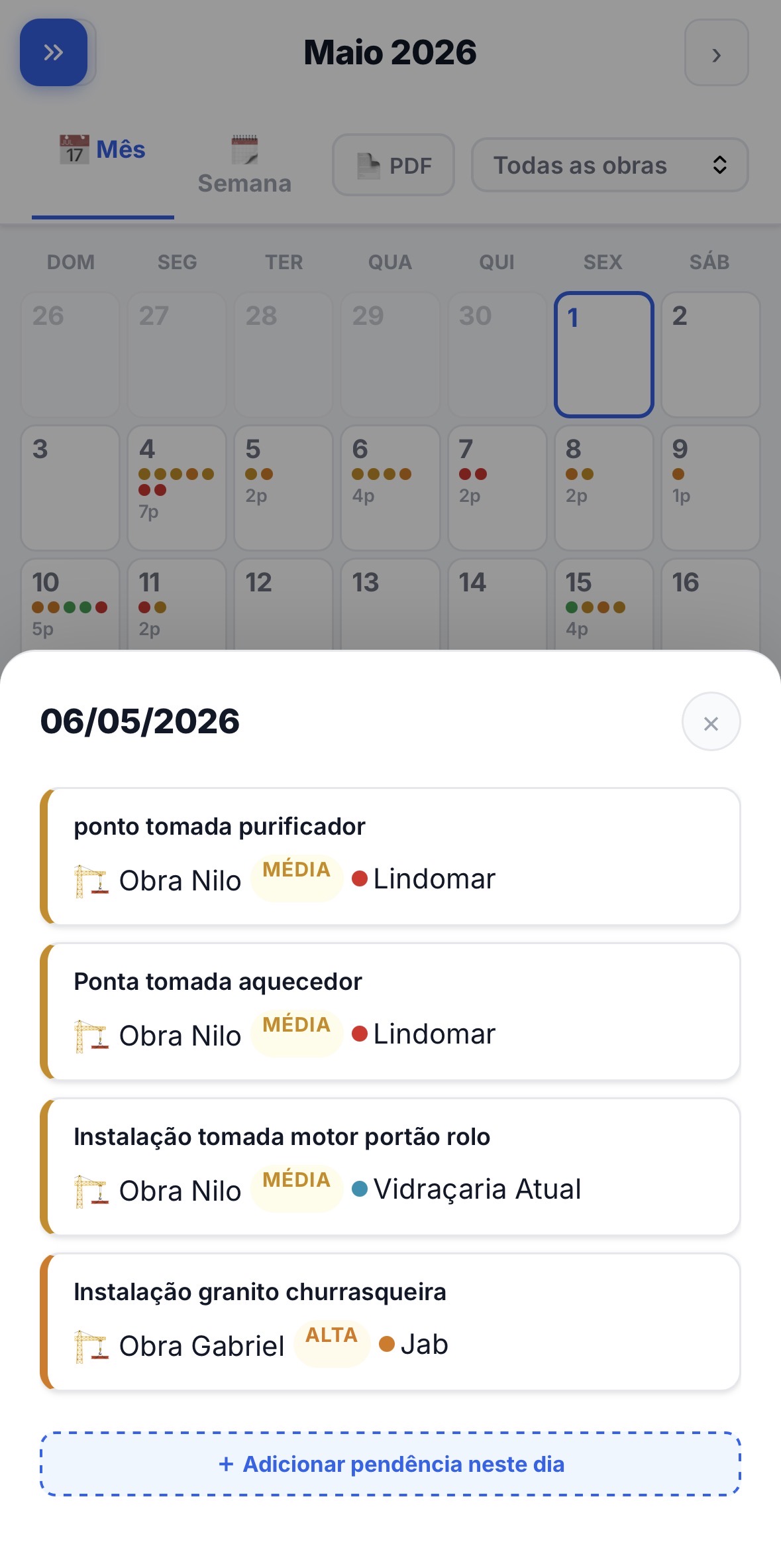 ConstruList — Calendário