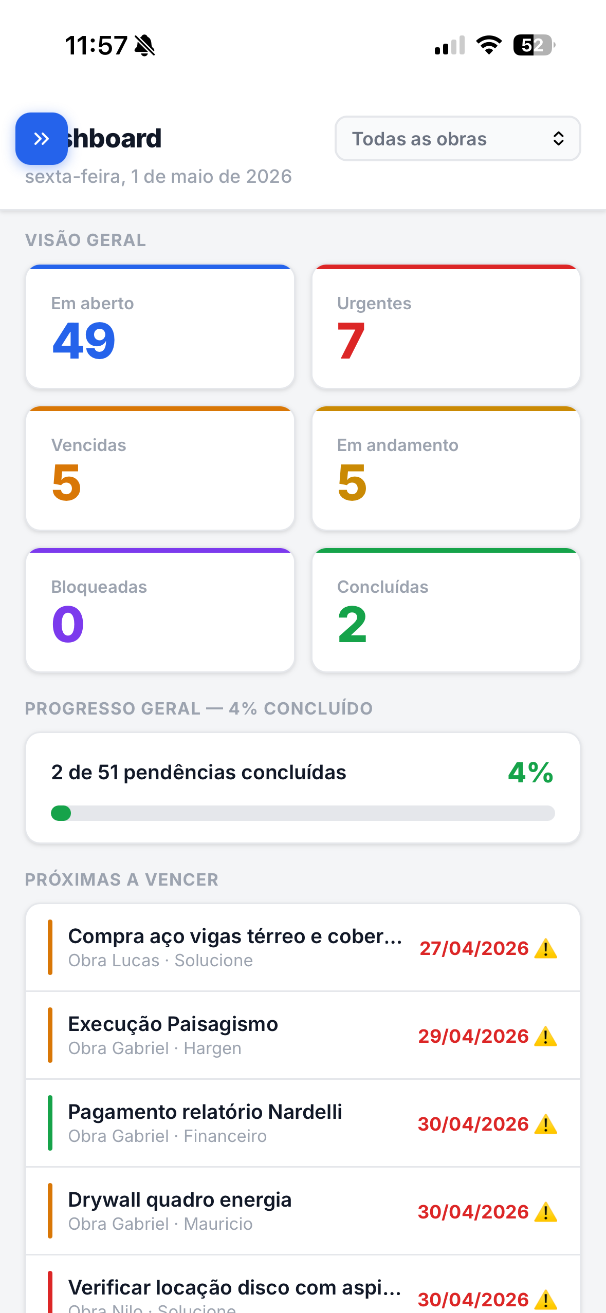ConstruList — Dashboard